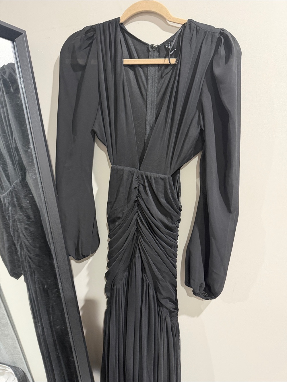 Windsor Black Long-Sleeve Ruched Maxi Dress